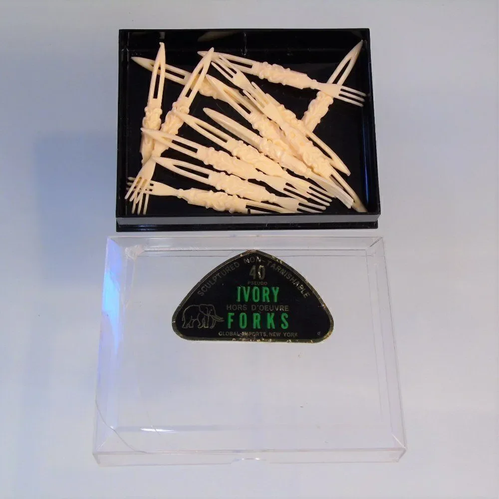 13  Pseudo Ivory Hors D'oeuvre Forks